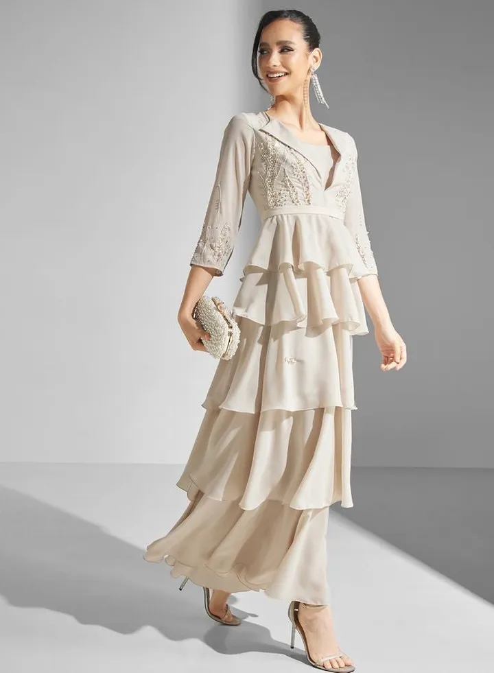 Embroidered Tiered Dress