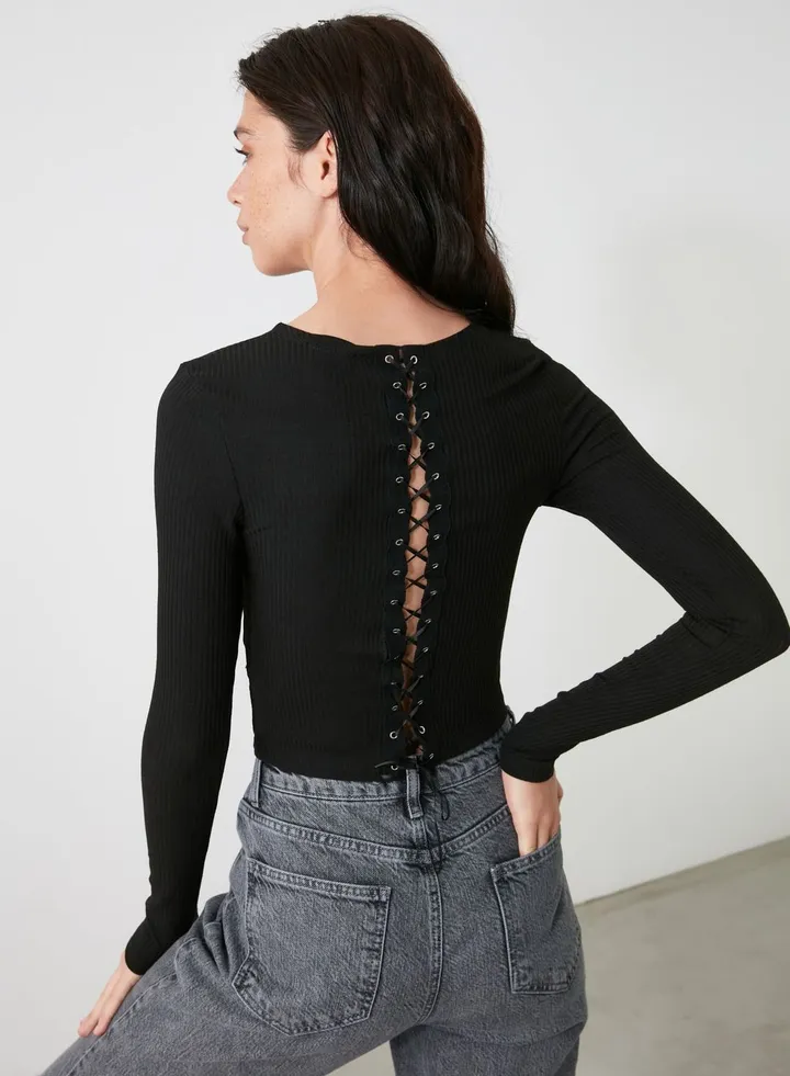 Black Back Detail Knitted Blouse