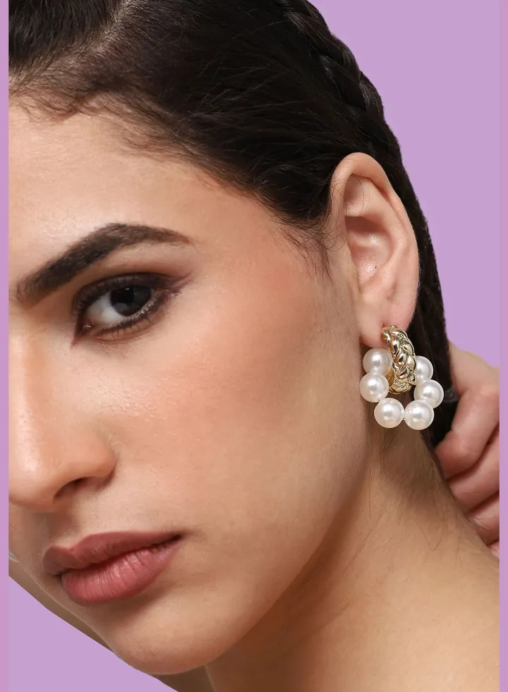 Gold Plated Party Pearls Drop Earring For Women