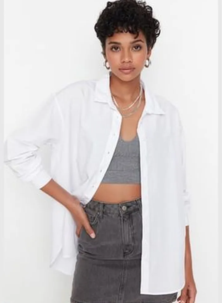 White Loose Fit Cotton Woven Shirt TWOAW20GO0107