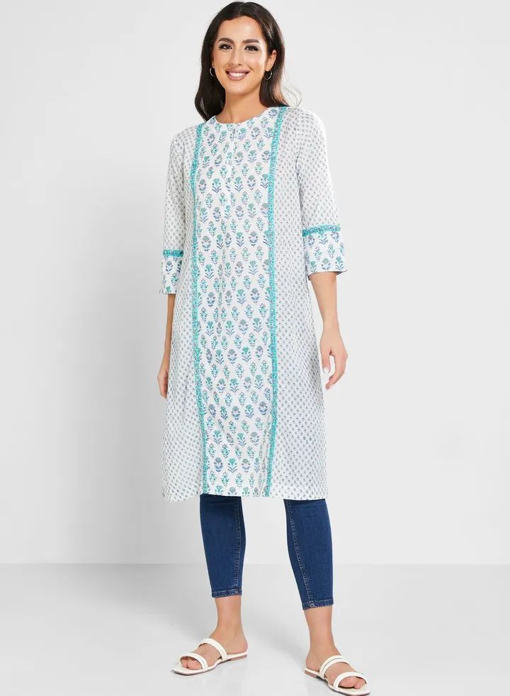 Flute Sleeve Floral Print Kurta
