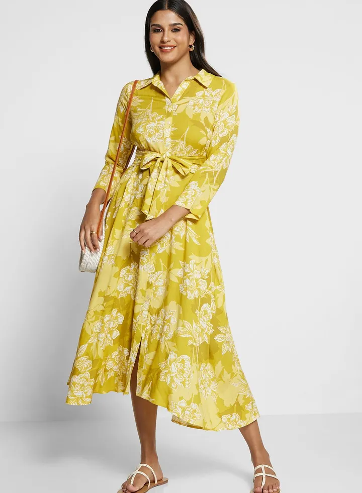 Button Detail Floral Print Dress