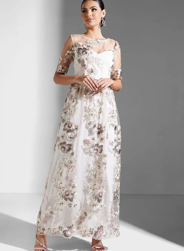 Floral Embroidered Tiered Dress