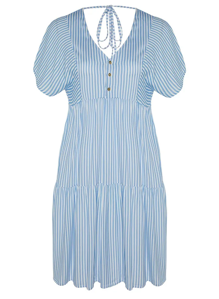 Striped Tiered Button Detail Dress
