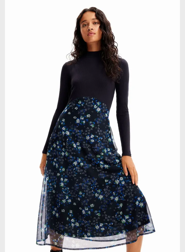 Floral Print Ribbed Dress