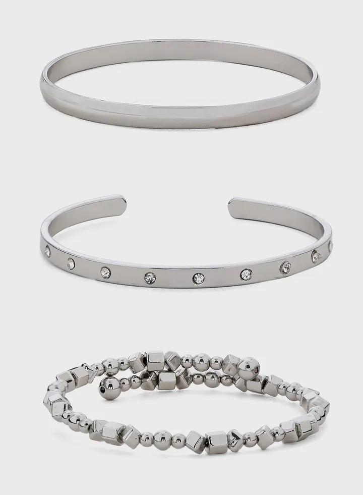 3 Pack Mix Diamante Bangle Set