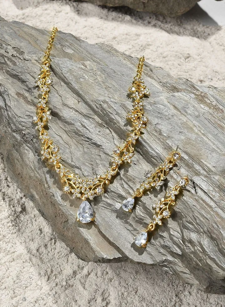 Gold Plated Designer Stone Necklace and Earring Set Jewellery Set