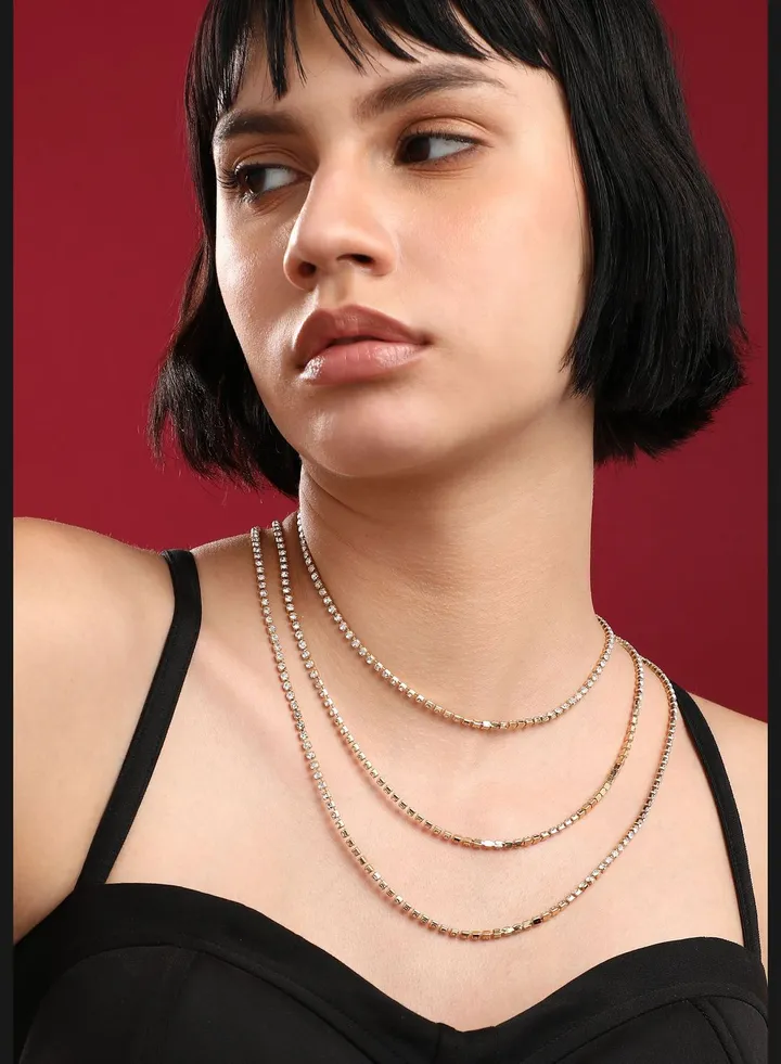 Gold Plated Designer Stone Western Wear Layered Necklace For Women
