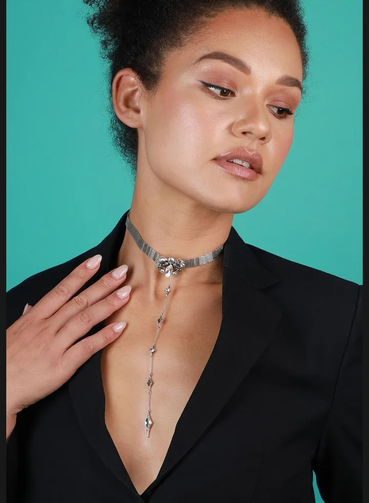 Silver Plated Designer Stone Western Wear Choker Necklace For Women
