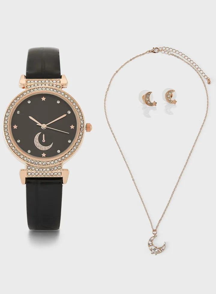 Stone Watch, Earrings And Necklace Gift Set