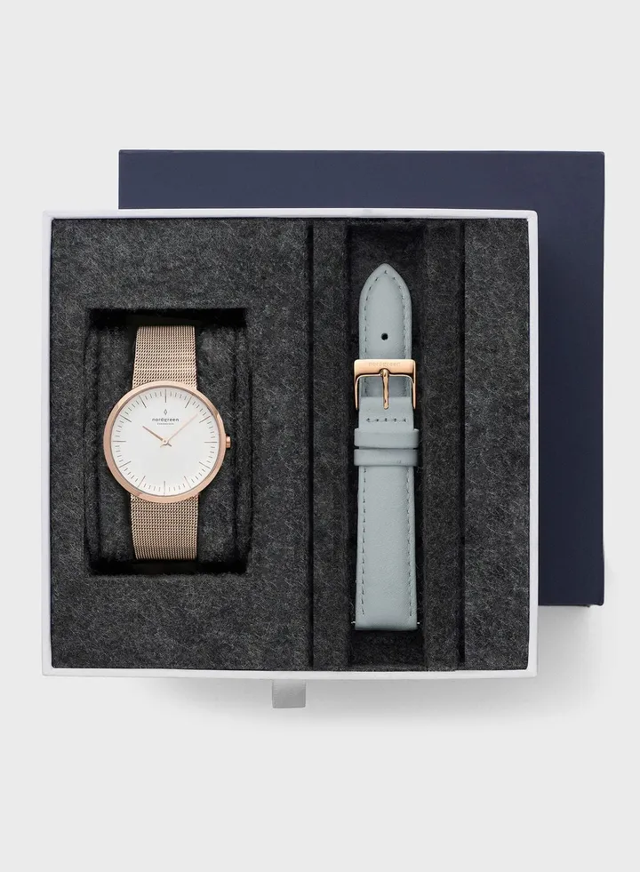 Casual Round Multi Strap Analog Watch Gift Set