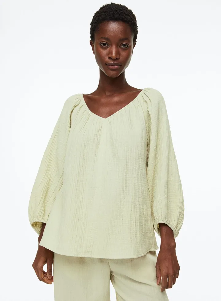 Puff Sleeve Crinkled Top
