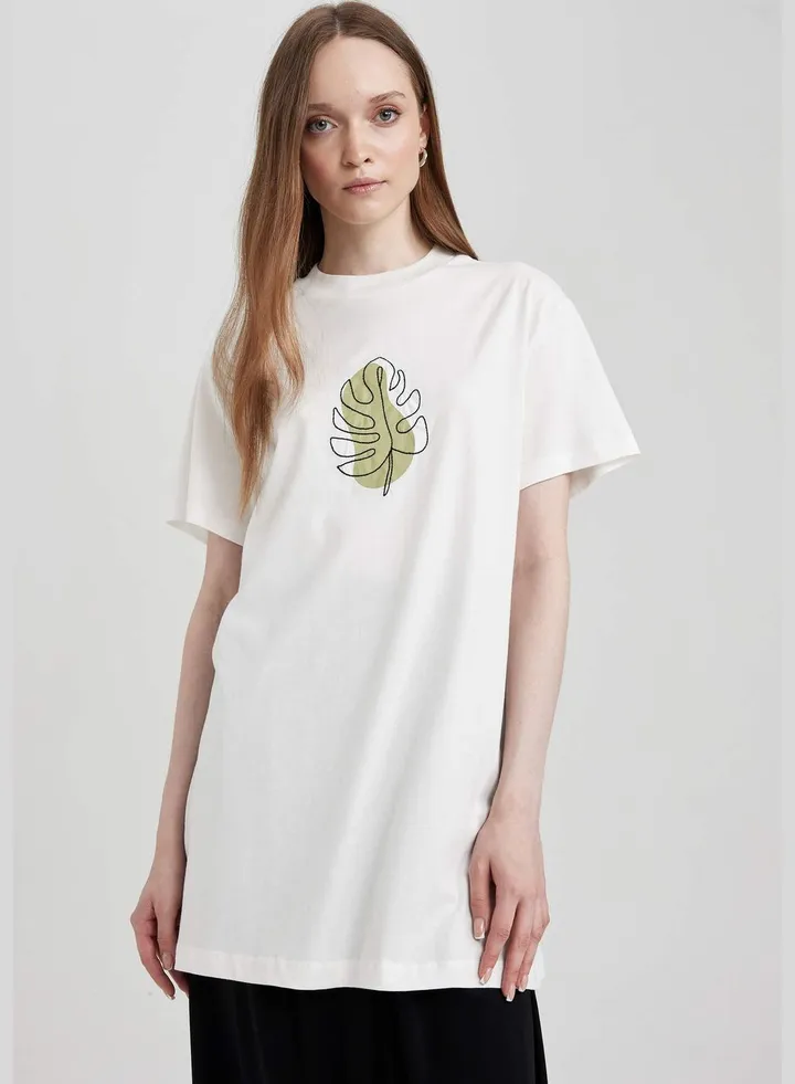 Woman Bike Neck Knitted Short Sleeve Tunic