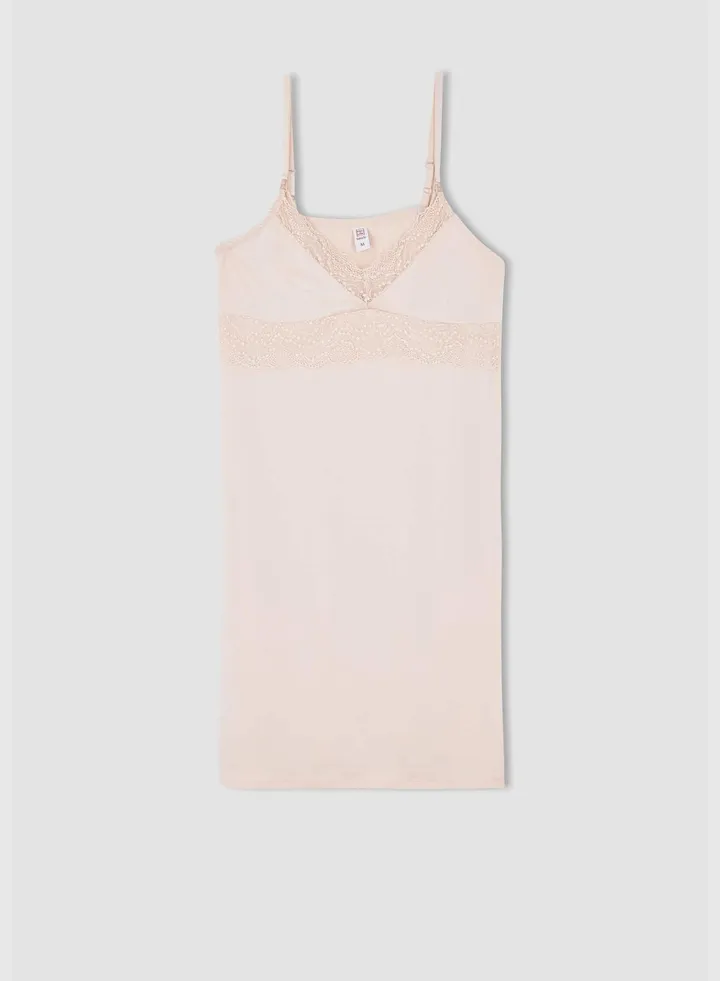 Basic Spaghetti Strap Maternity Nightdress With Lace Detail