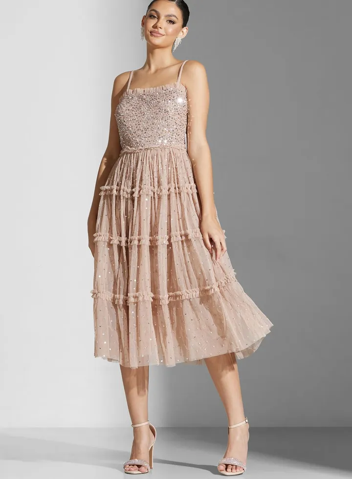 Ruffle Detail Sequin Detail Dress