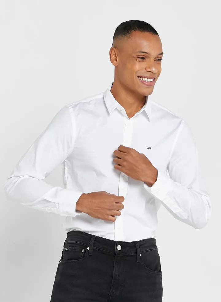 Logo Stretch Poplin Slim Shirt