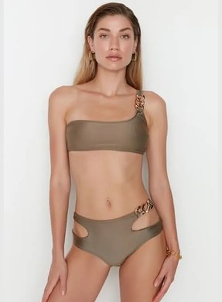Khaki Chain Detailed Bikini Bottoms TBESS22BA0259