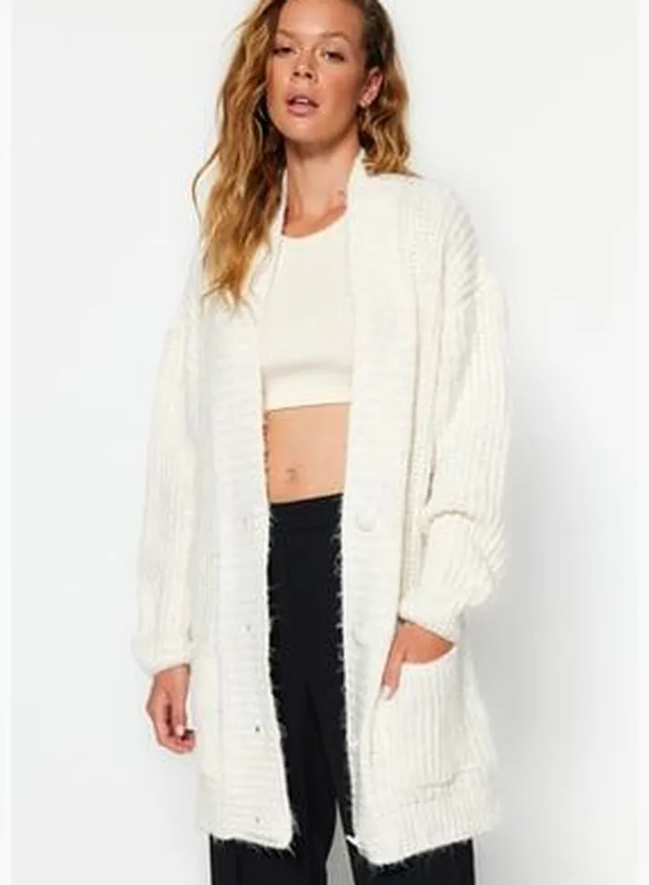 Wide fit Ecru Soft-Water Knitwear Cardigan TWOAW24HI00105.