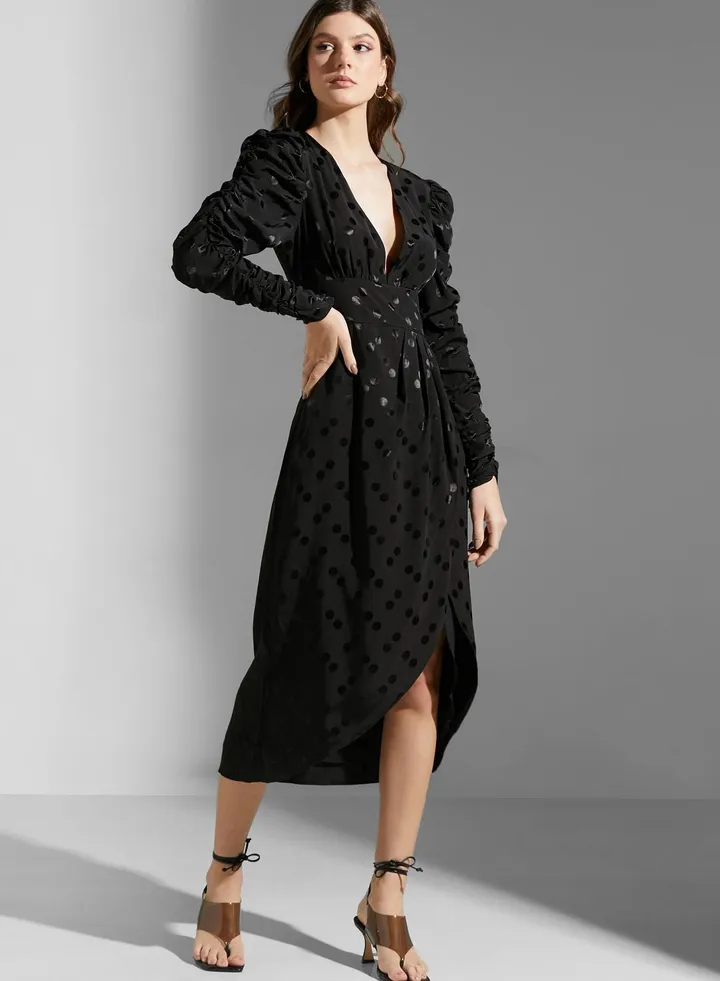 Ruched Sleeve Wrap Dress