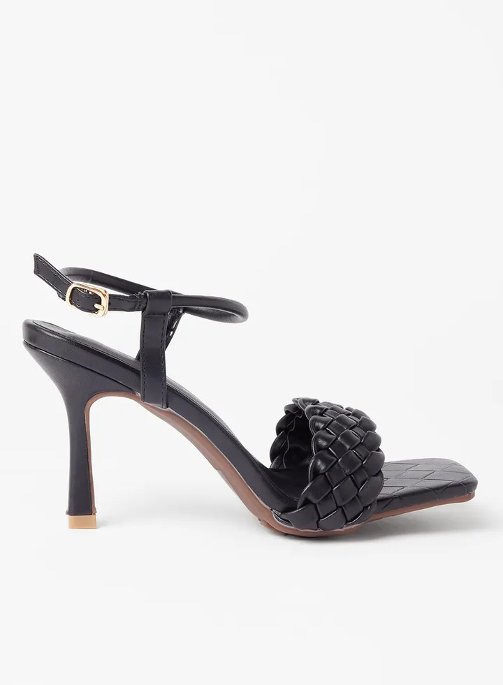 Braided Strap Heel Sandals Black