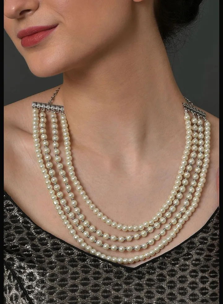 Pearl Beaded Silver Plated Necklace