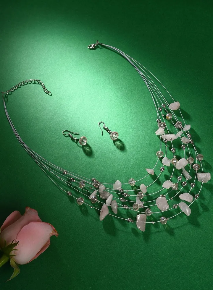 Pack of 3 Silver Plated Designer Stone Necklace and Earring Set