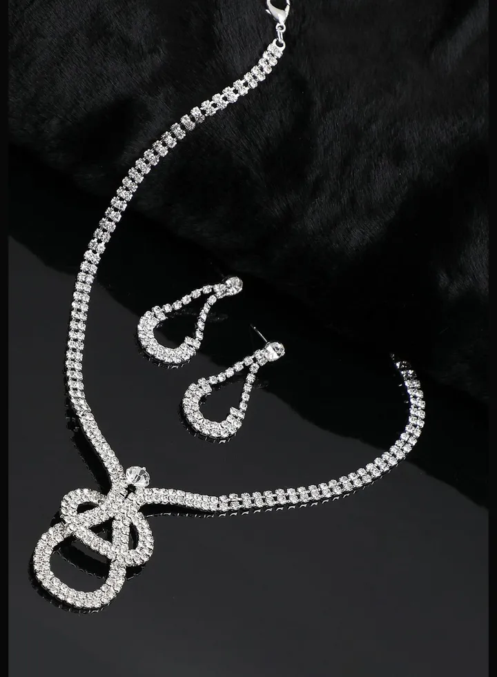 Silver Plated Party Designer Stone Necklace and Earring Set For Women