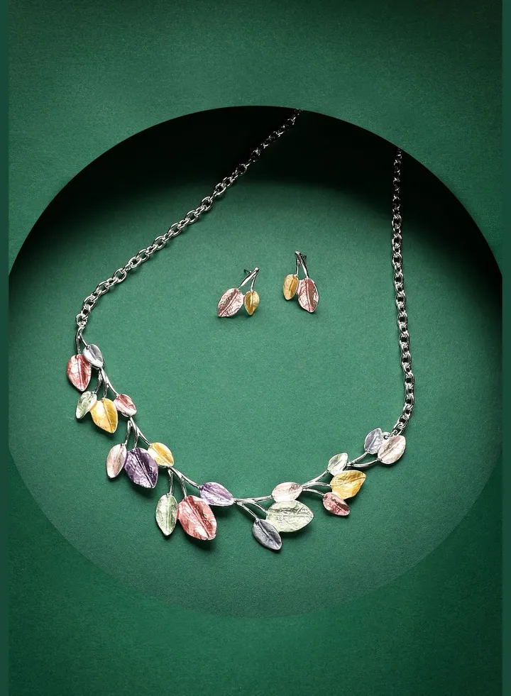 Silver Plated Designer Party Wear Necklace and Earring Set For Women