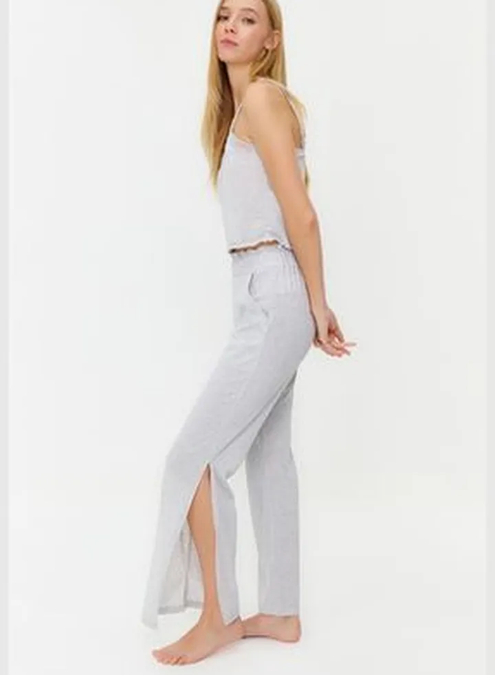 Gray Melange Solid Jersey Knitted Pajama Set