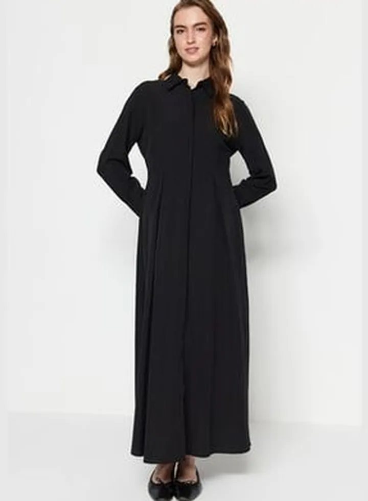 Black Hidden Pops Back Tie Detail, Woven Cotton Shirt Dress TCTSS23EB00082