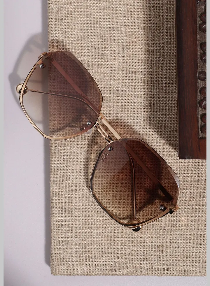 Polarized Alloy Rimless Oversized Sunglass For Women