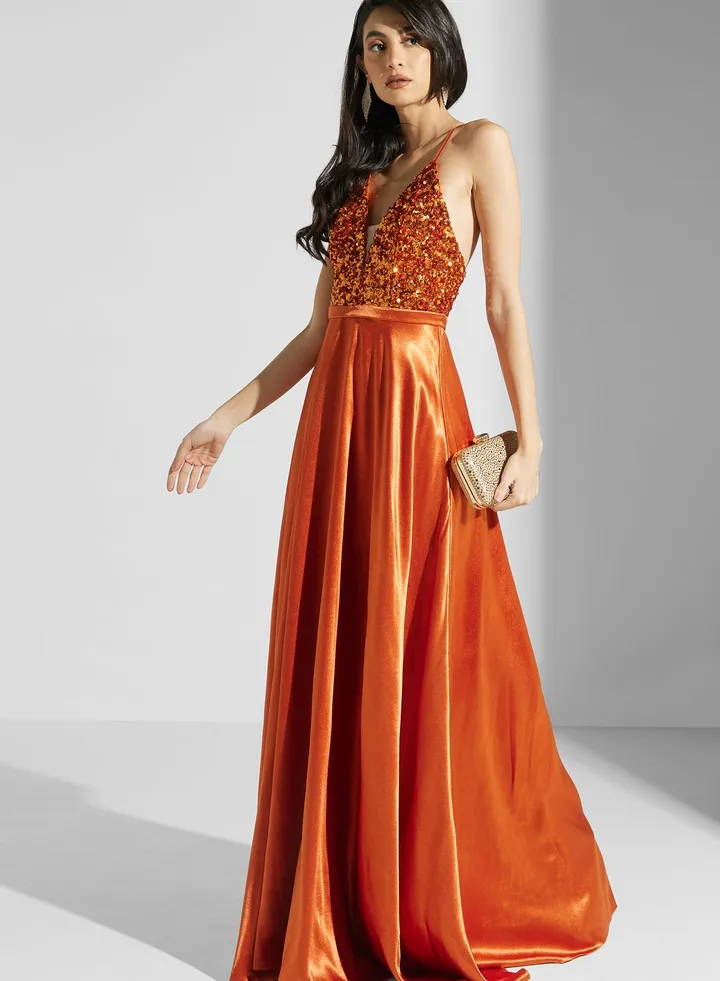 Cross Back Satin Dress
