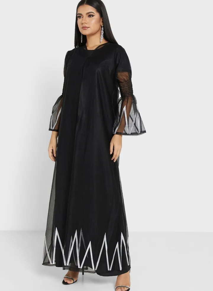 Puff Sleeve Abaya With Embellishment