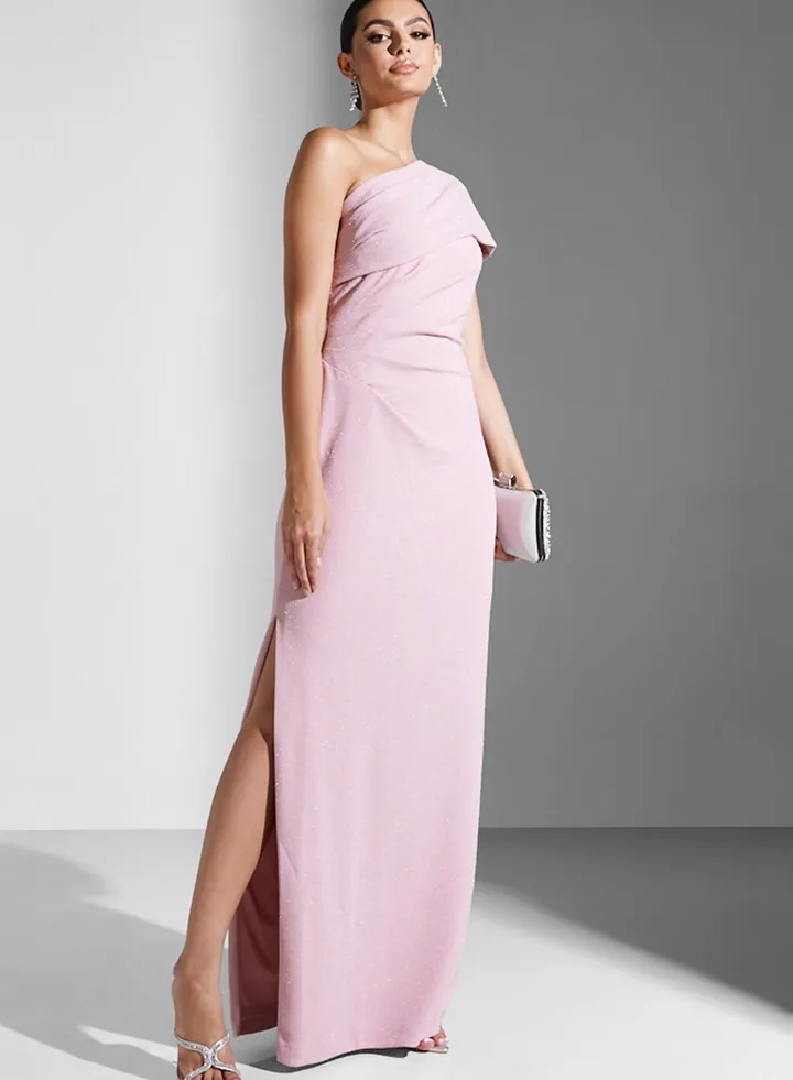 One Shoulder Draped Sleeve Dress