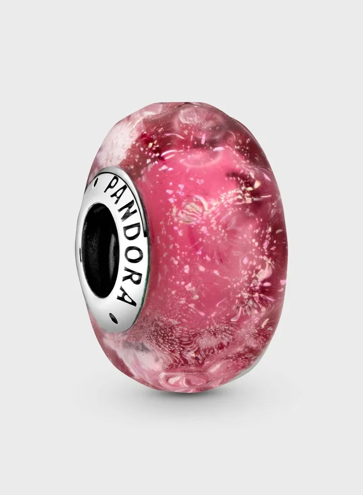 Wavy Fancy Pink Murano Glass Charm