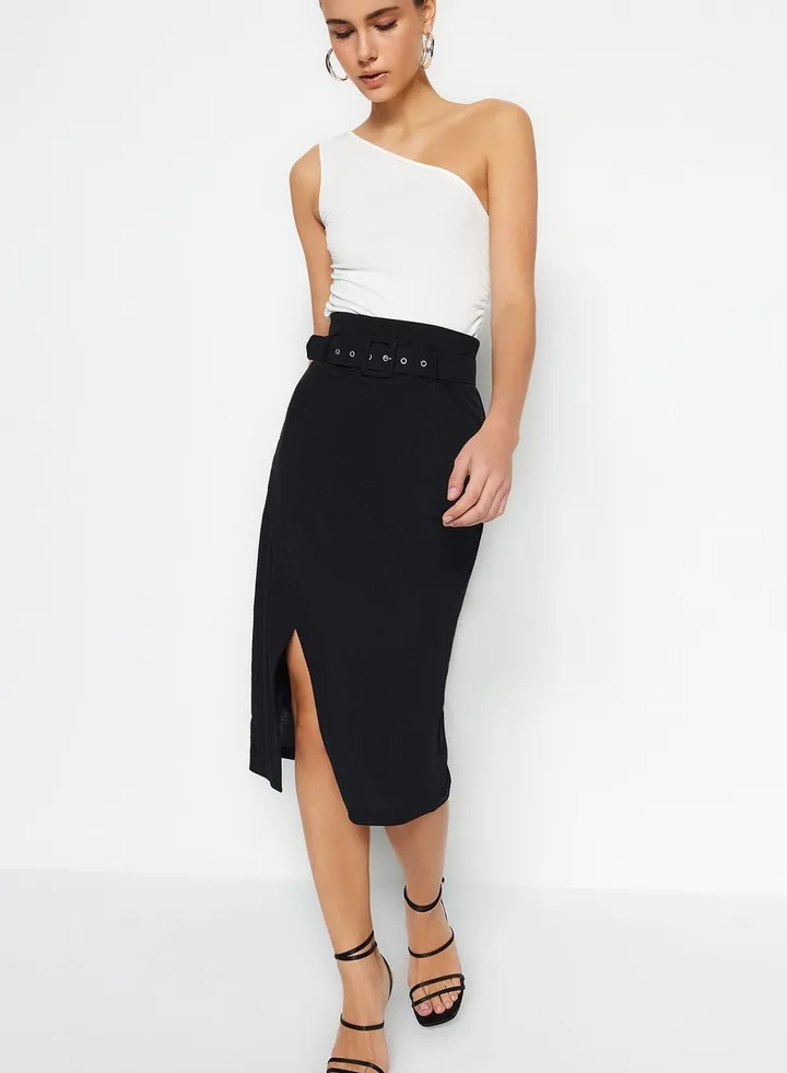 Side Slit Belted Skirt