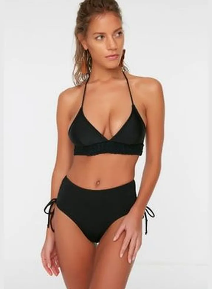 Black Tunnelled High Waist Bikini Bottoms