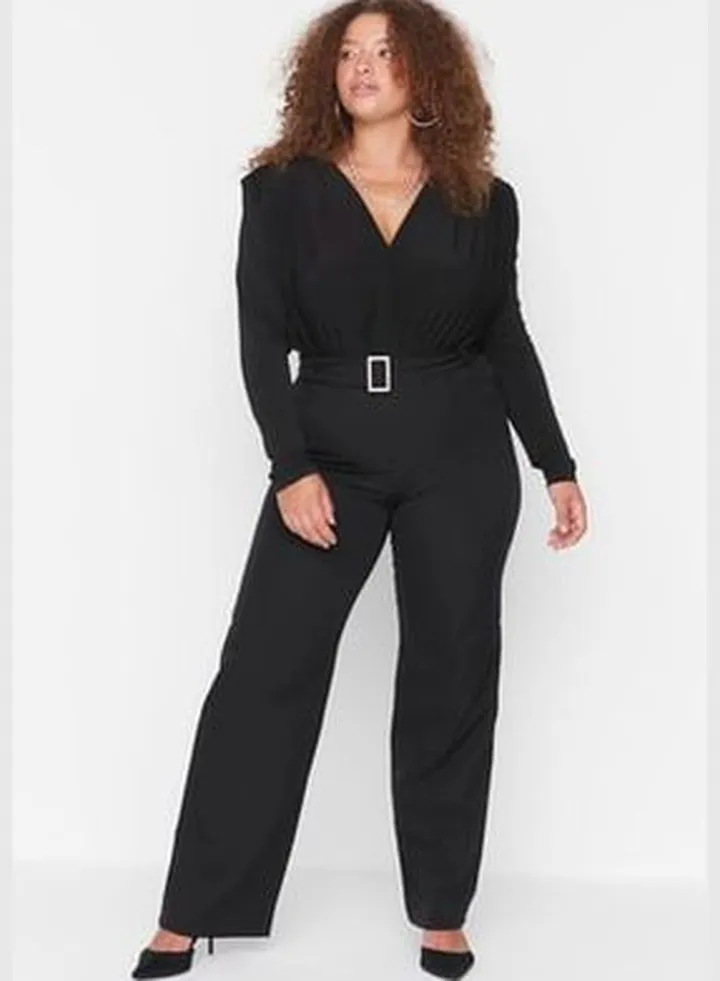 Black Slit Woven Fabric Trousers