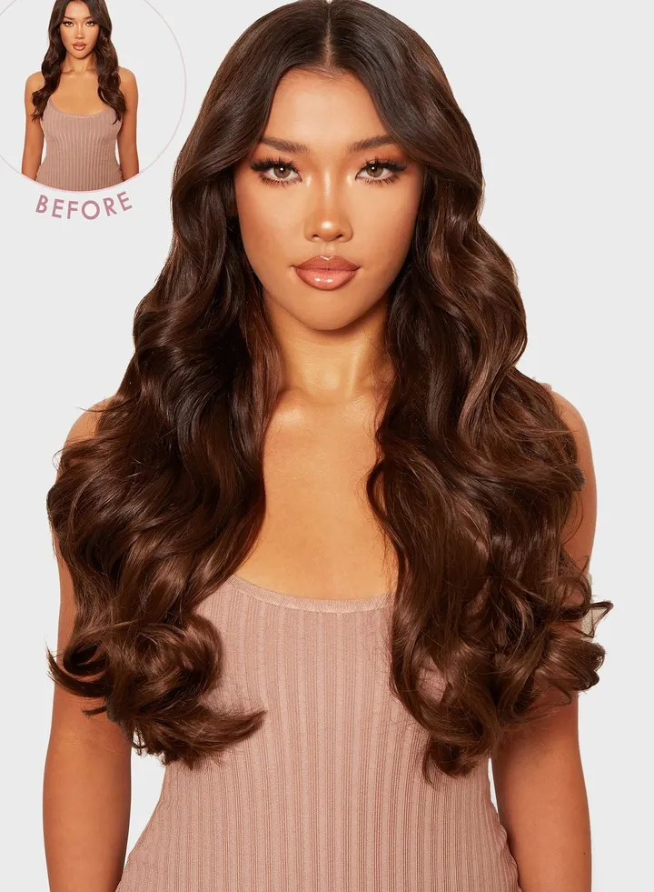 Natural Wavy 22inch 5piece Clip In Extensions - Chestnut