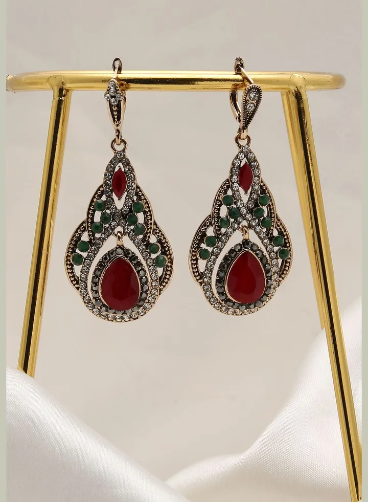 Gold Plated Designer Stone Drop Earring