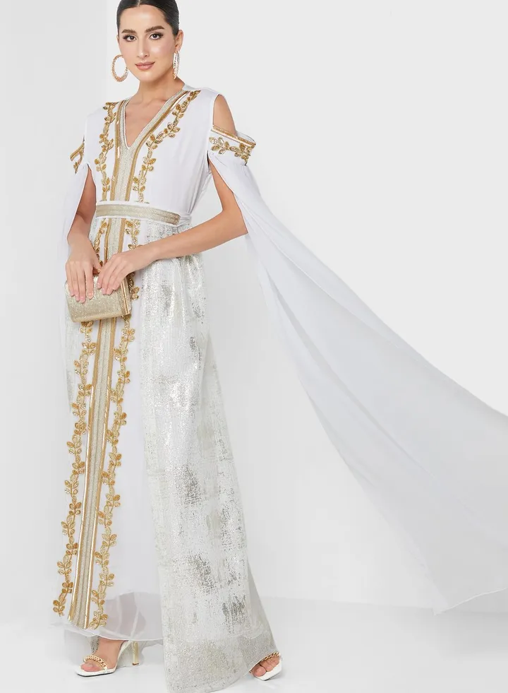 Split Sleeve Embellished Belted Dress