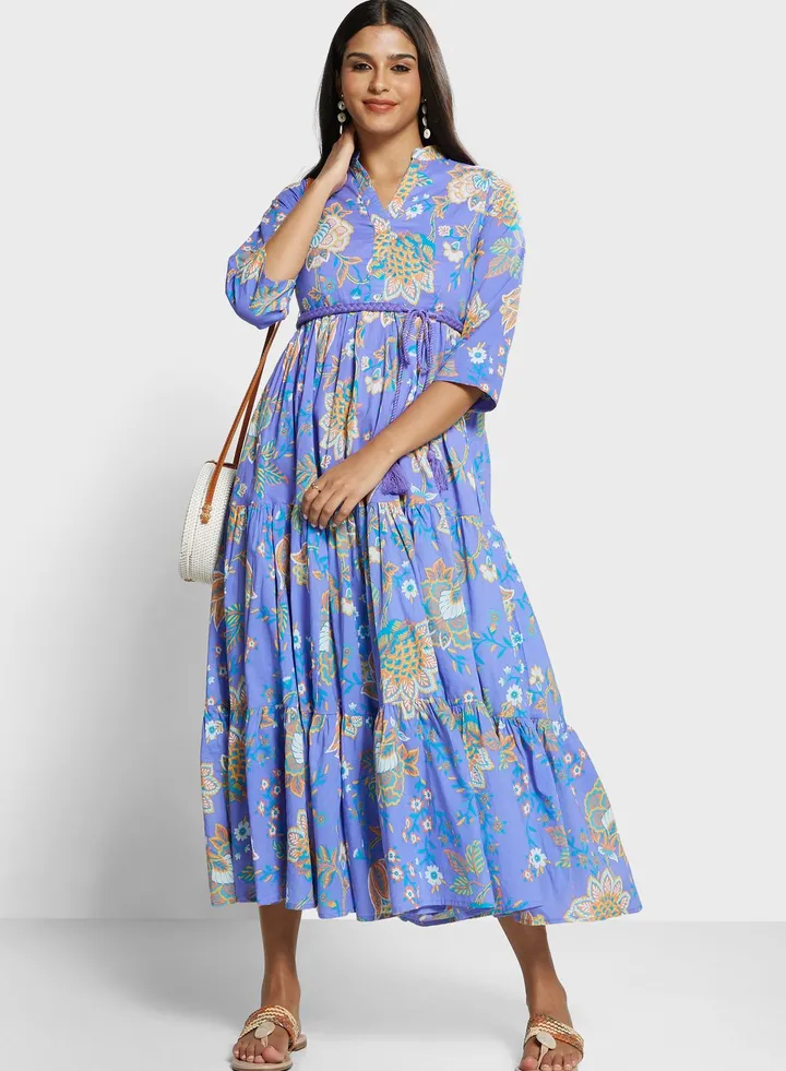 Floral Button Tiered Dress