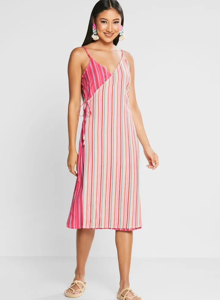 Colorblock Printed Tie Detail Dress