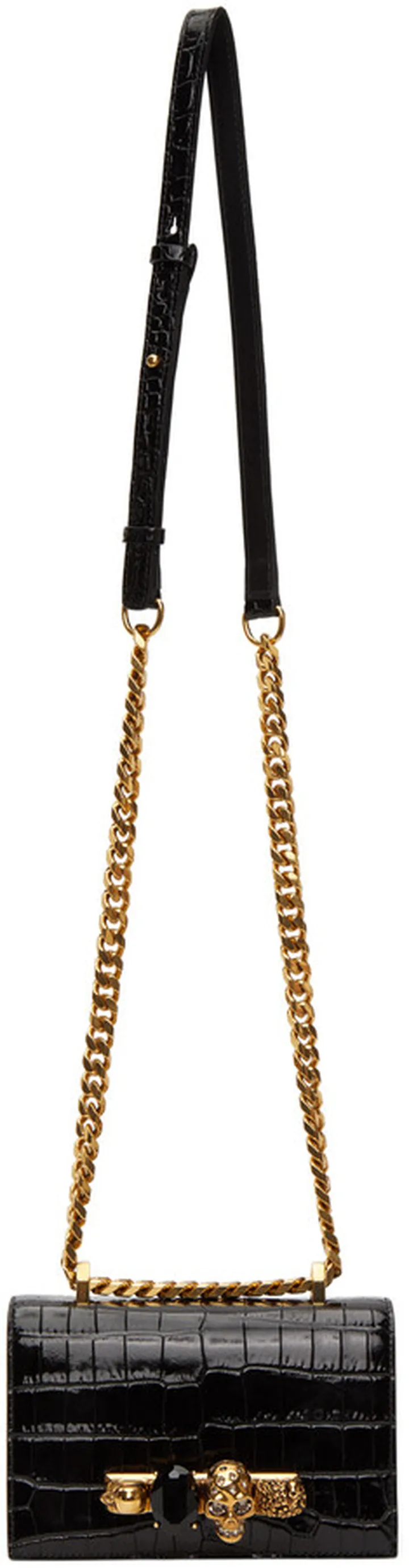 Alexander McQueen Black Croc Mini Jewelled Satchel Bag