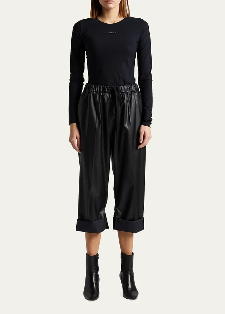 Faux Leather Elastic-Waist Cropped Pants