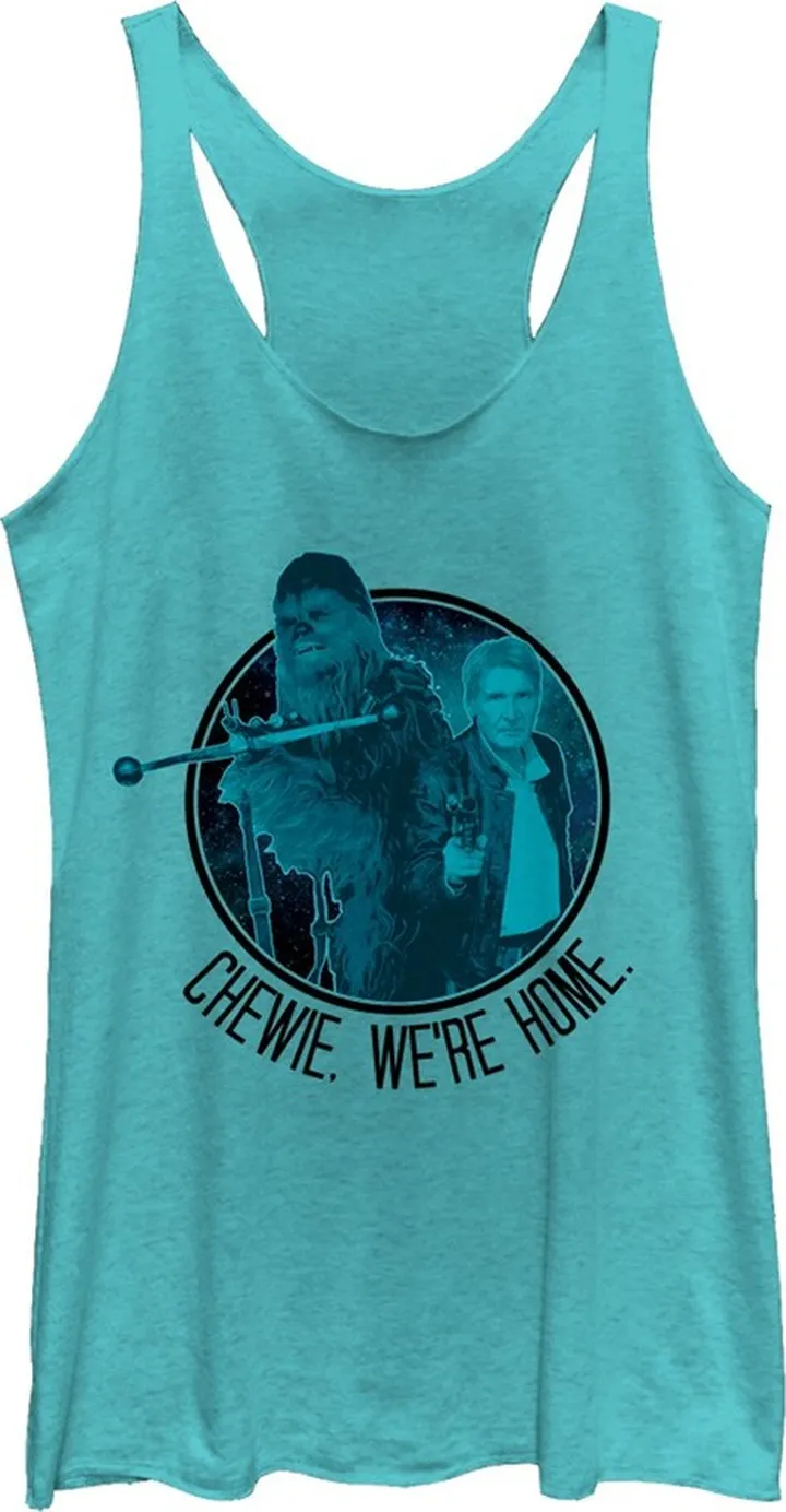Women's Star Wars The Force Awakens Chewie We're Home Circle Racerback Tank Top - Tahiti Blue - Medium