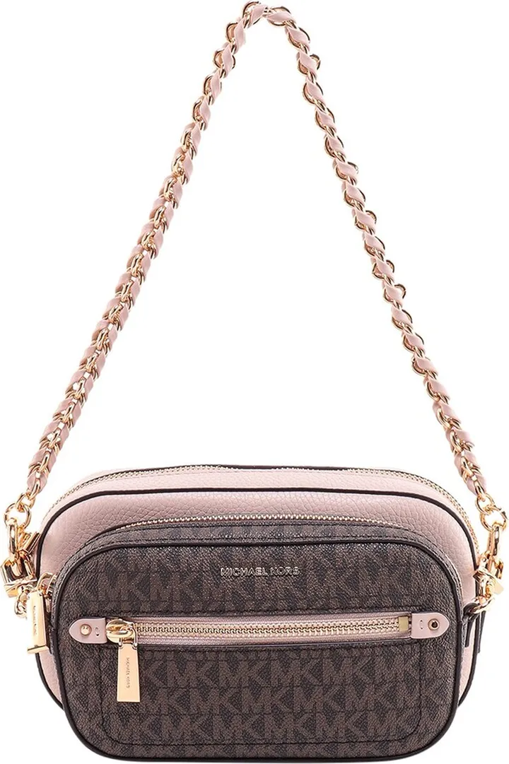 Leather shoulder bag with removable pouch