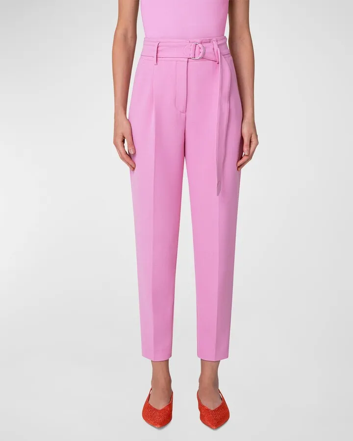 Fred Belted Tapered-Leg Ankle Crepe Pants