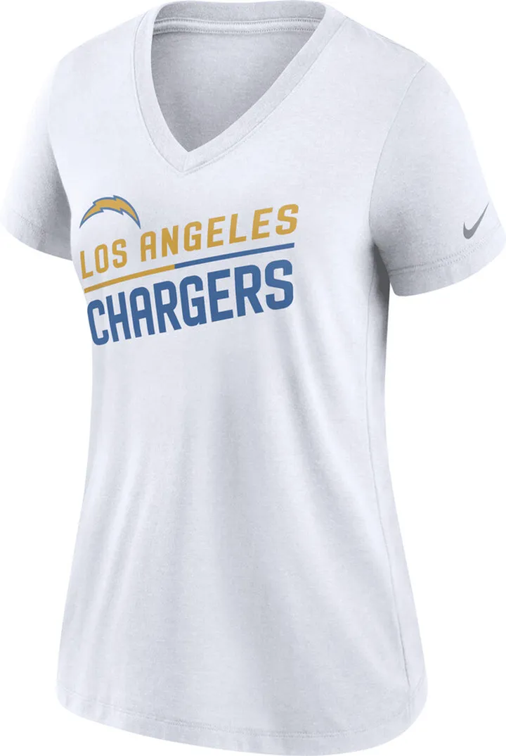 Nike Women's Slant Team (NFL Los Angeles Chargers) Mid V-Neck T-Shirt in White