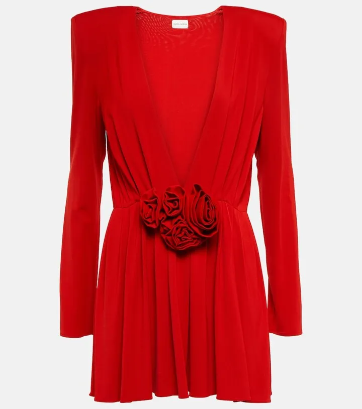 Plunge-neck applique minidress